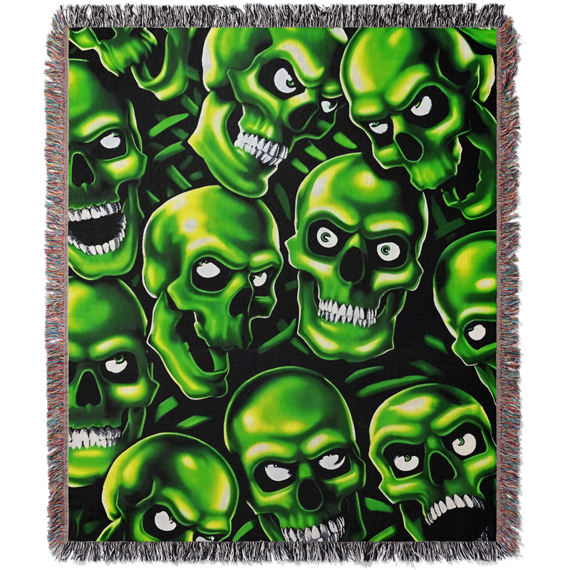 Green Skulls Woven Blanket Tapestry