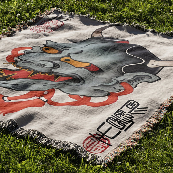 Oni Mask Woven Blanket Tapestry