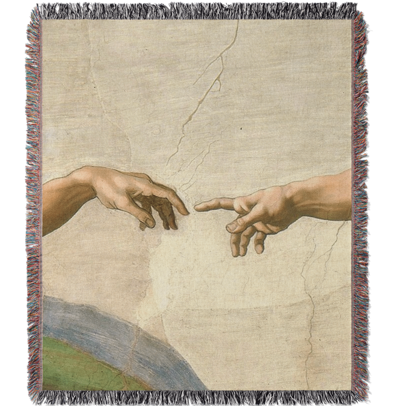 The Creation of Adam by Michelangelo Woven Blanket Tapestry