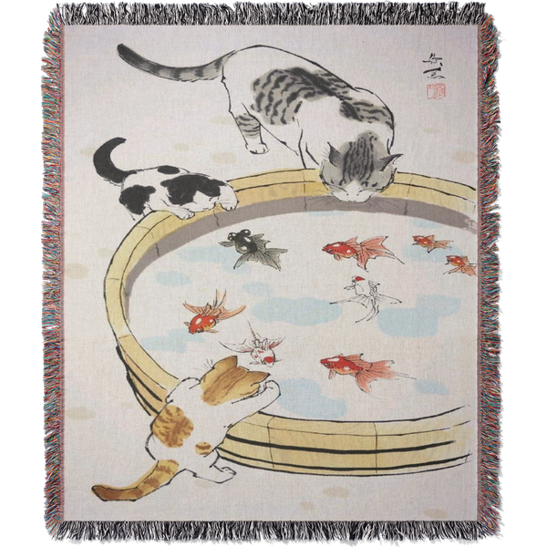 Thirsty Kitties Woven Blanket Tapestry