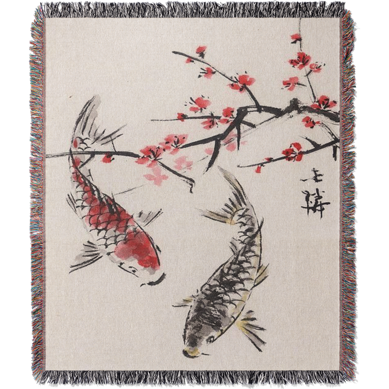 Koi Fish Woven Blanket Tapestry