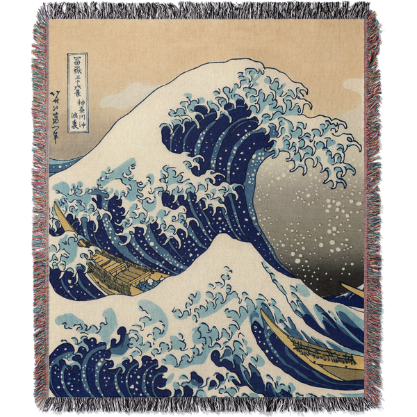 The Great Wave off Kanagawa by Hokusai Woven Blanket Tapestry