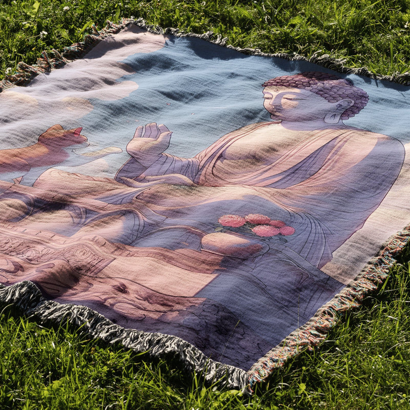 Enlightened Kitty Woven Blanket Tapestry