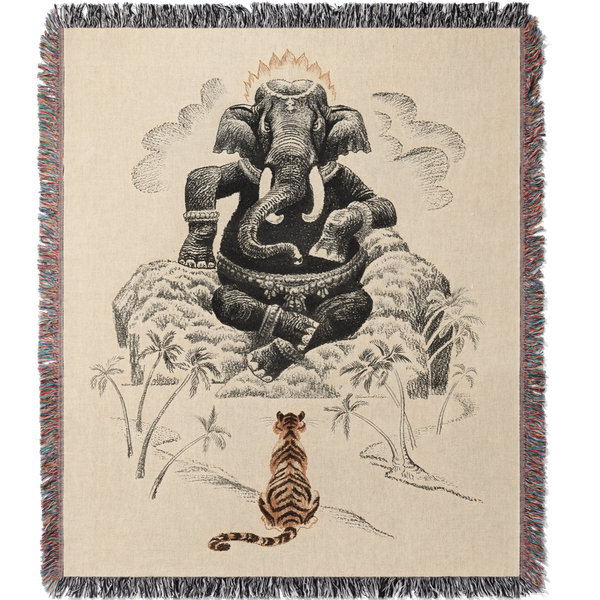 Tiger and Elephant Woven Blanket Tapestry