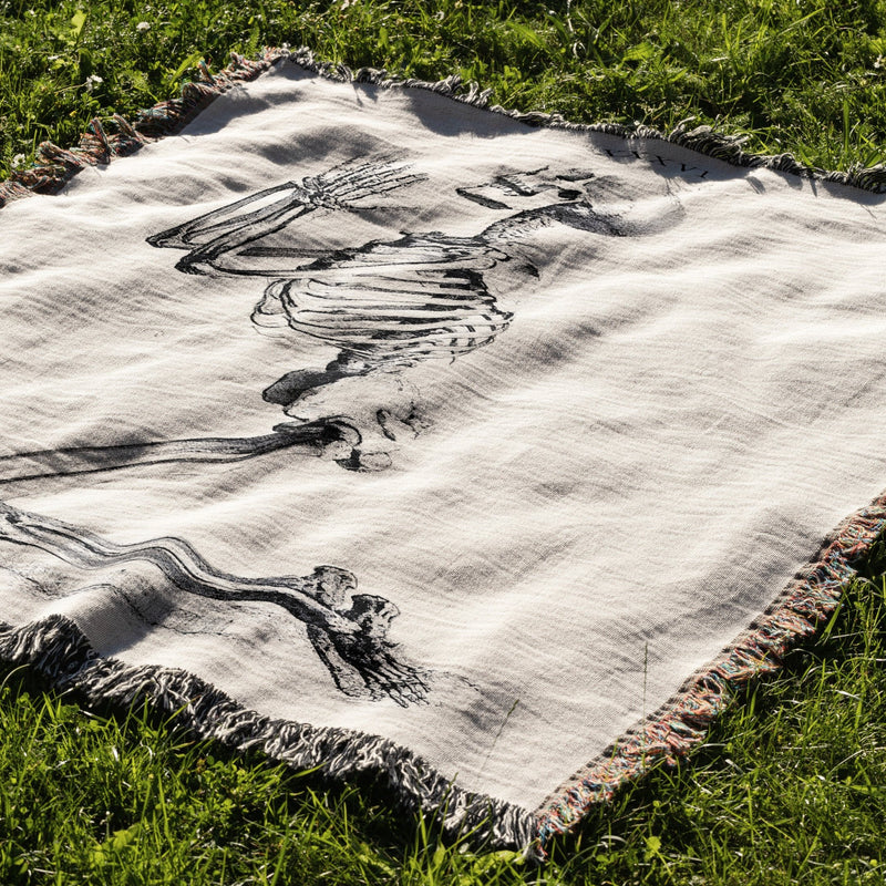 Praying Skeleton Woven Blanket Tapestry