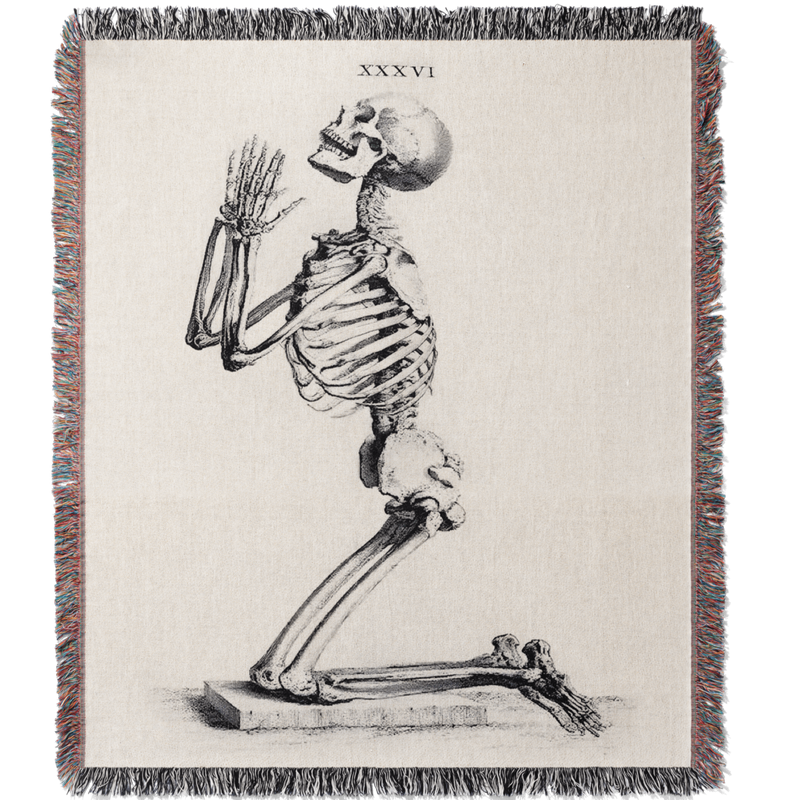 Praying Skeleton Woven Blanket Tapestry