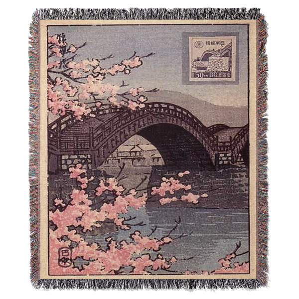Sakura Bridge Stamp Woven Blanket Tapestry