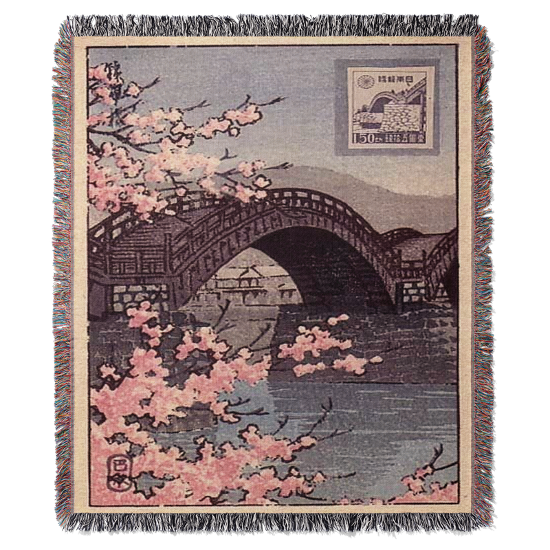 Sakura Bridge Stamp Woven Blanket Tapestry