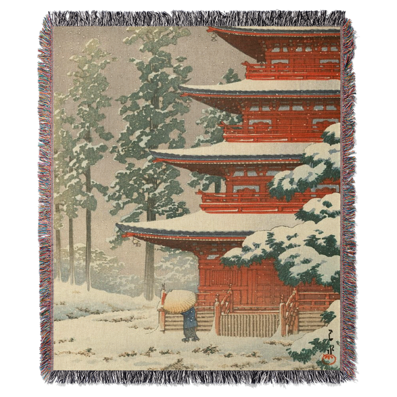 Snowy Japan Woven Blanket Tapestry