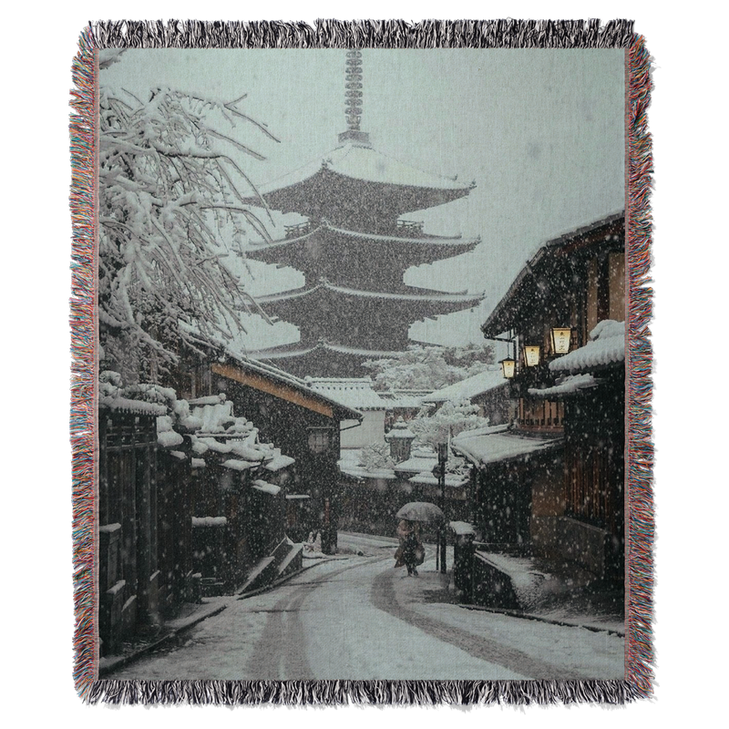 Snowy Japan 2 Woven Blanket Tapestry