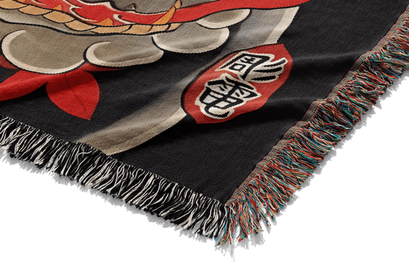 Snake and Oni Mask Woven Blanket Tapestry